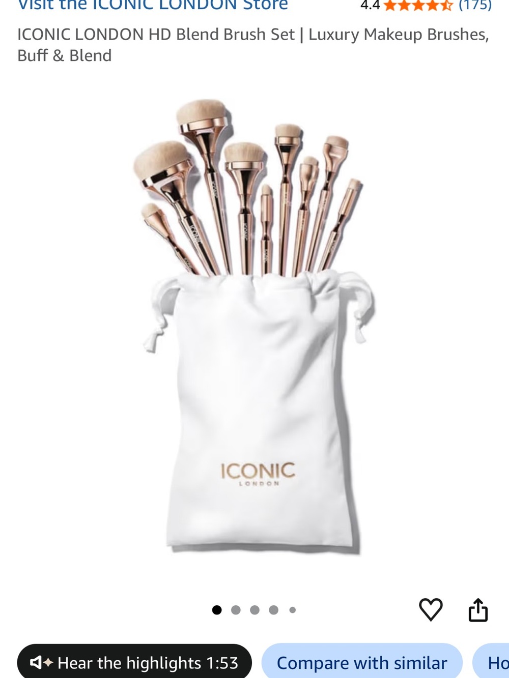 ICONIC London Rose Gold Makeup Brush Set with White Pouch